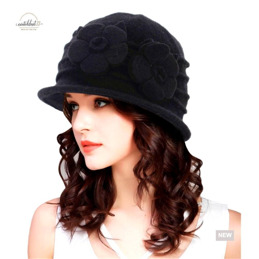 Vintage Wool Felt Cloche Fedora Hat Adjustable Derby 1920s Style